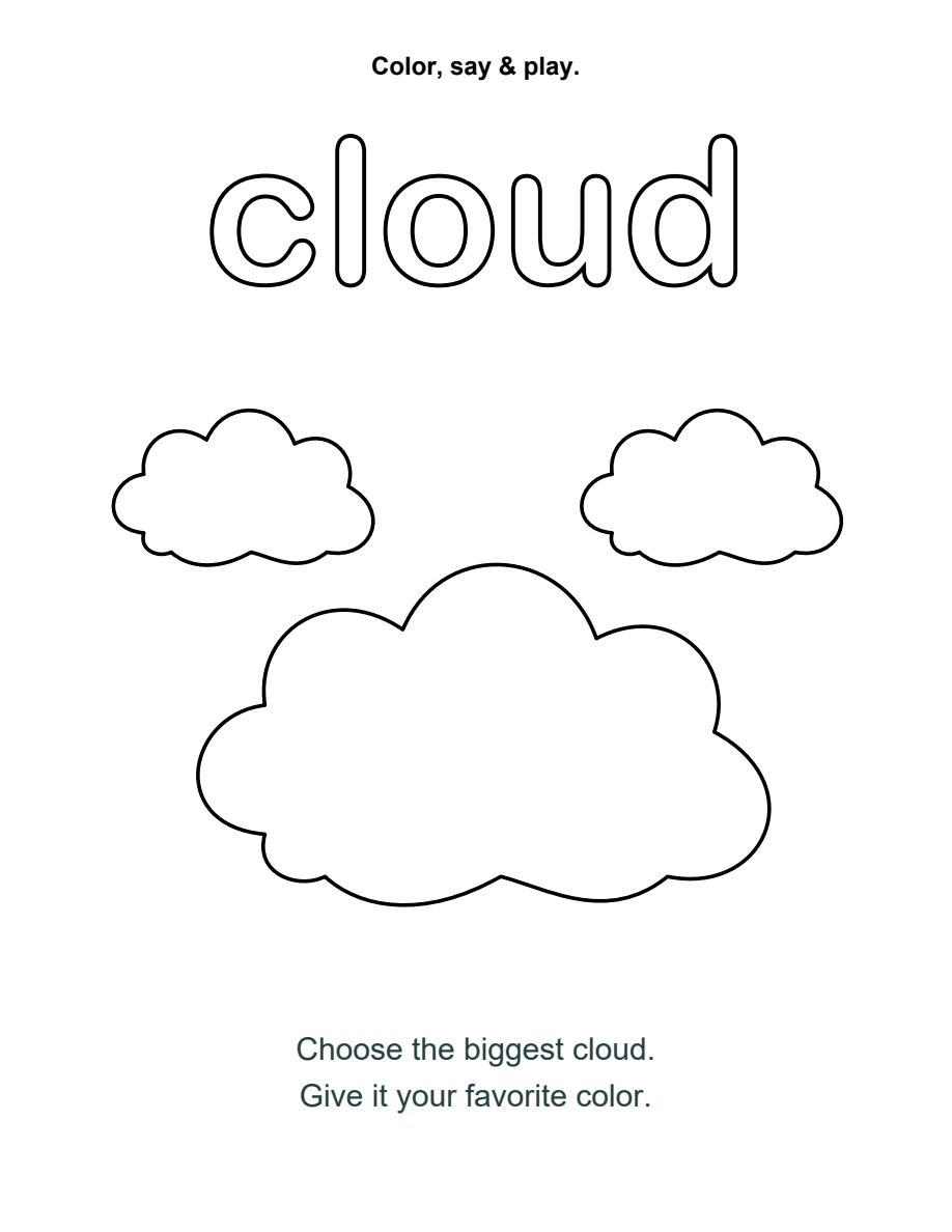 Three outlined clouds below the word cloud; the largest cloud is at the bottom.